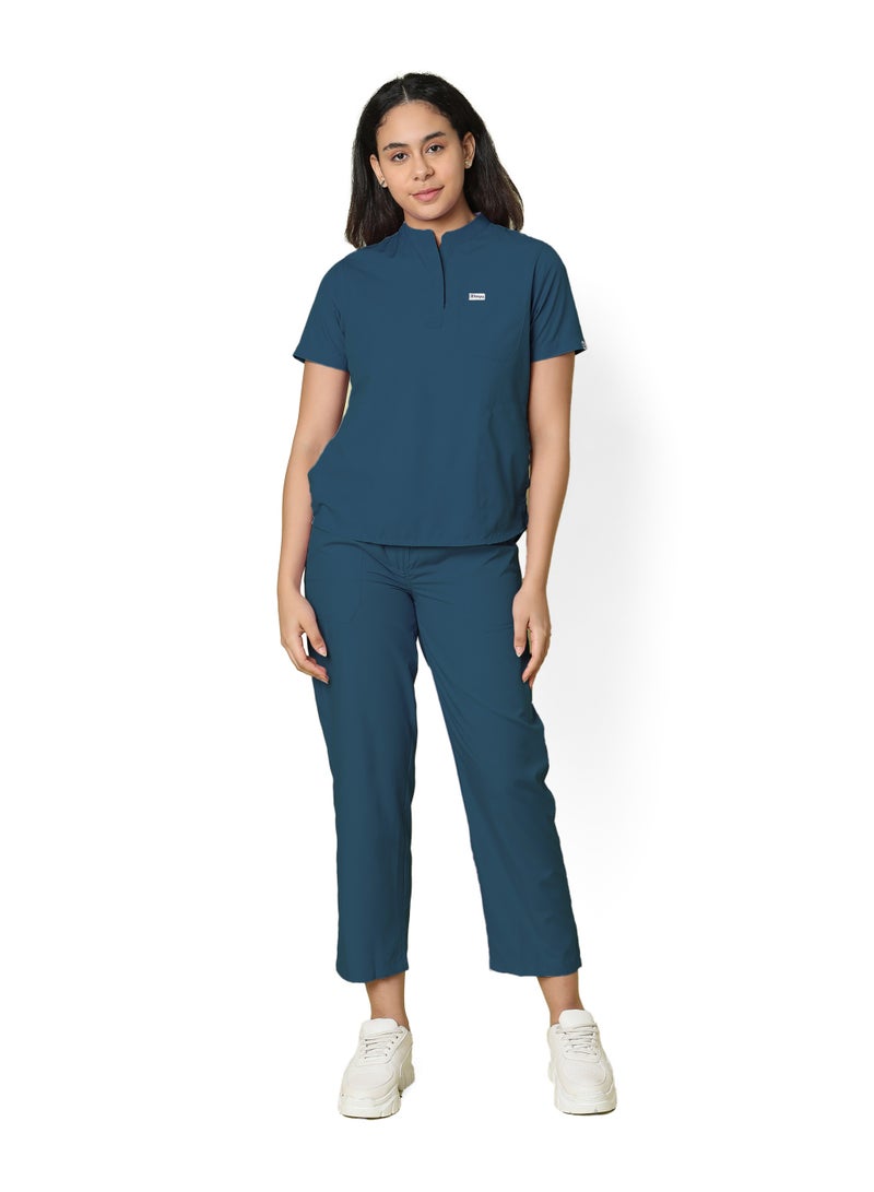 KNYA Classic Women's 5-Pocket Mandarin Collar Scrub Suit | Short Sleeves | Athletic Fit | For Doctors (Teal, 2XL) - Image 1