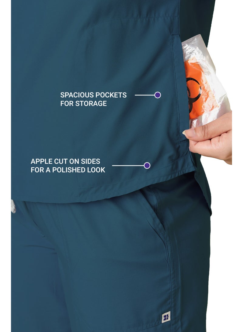 KNYA Classic Women's 5-Pocket Mandarin Collar Scrub Suit | Short Sleeves | Athletic Fit | For Doctors (Teal, 2XL) - Image 3