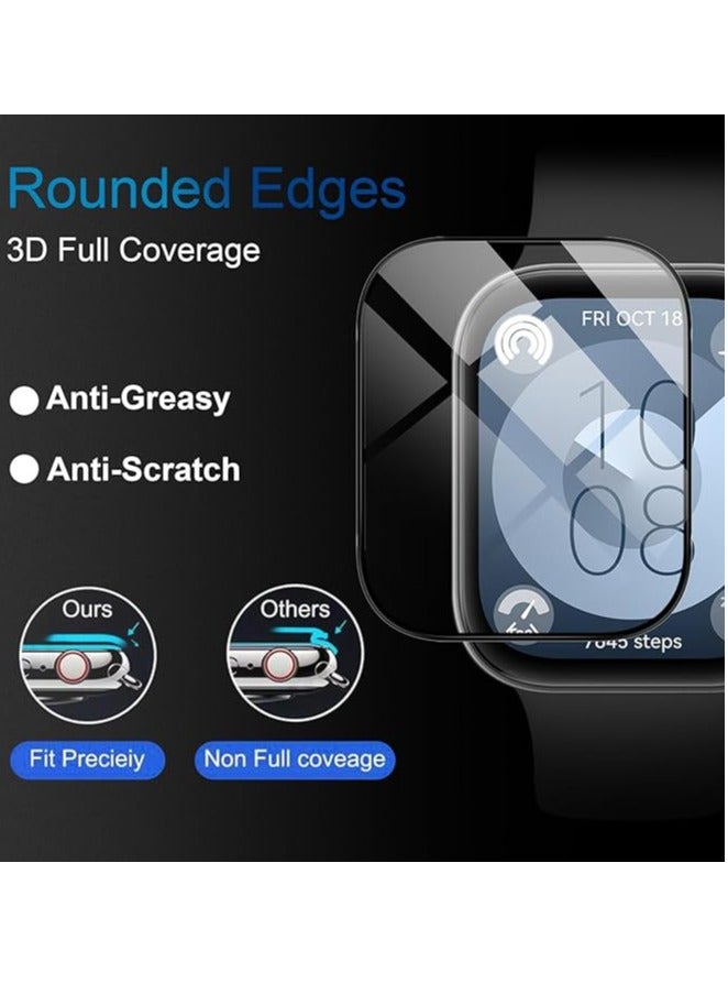Screen Protector for Huawei Watch Fit 3, 3 Pieces 3D Full Coverage Anti-Scratch Bubble-Free Transparent HD Flexible Protective Film - Image 2