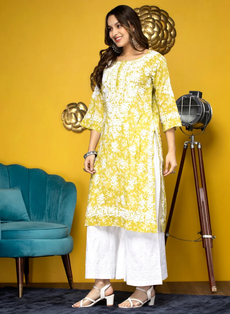 Alaya Hand Embroidered Chikankari Mulmul Cotton Kurta-AL3648