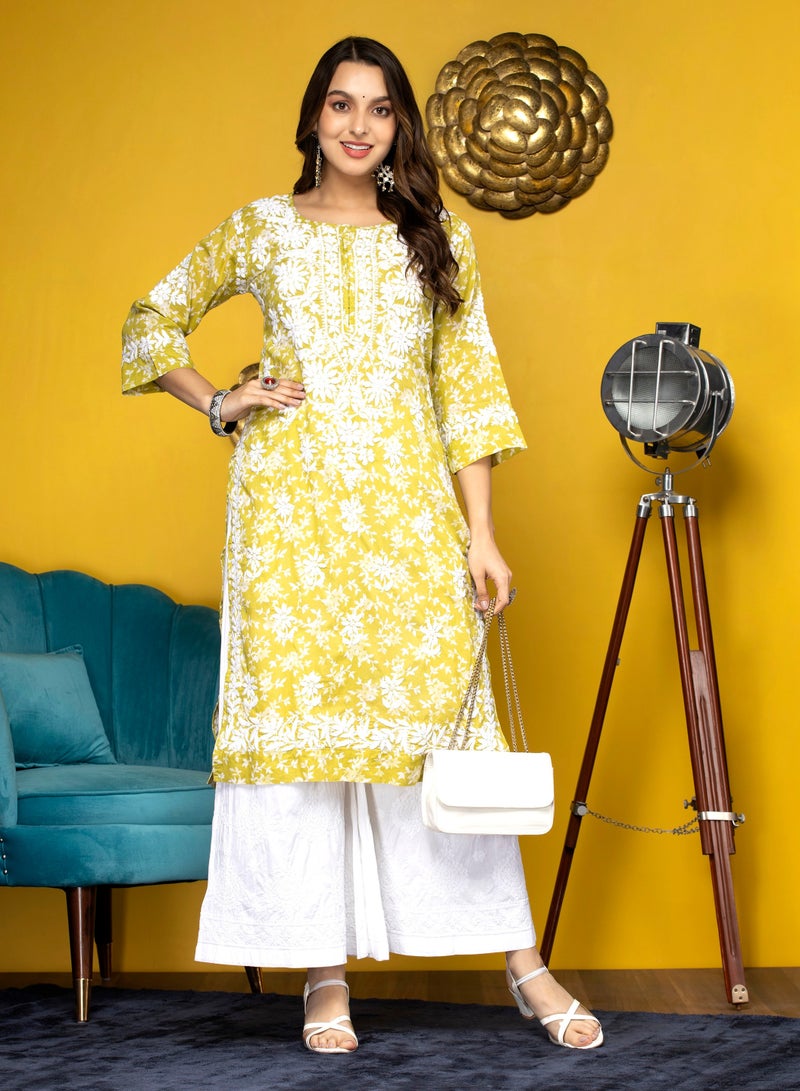 Alaya Hand Embroidered Chikankari Mulmul Cotton Kurta-AL3648 - Image 5
