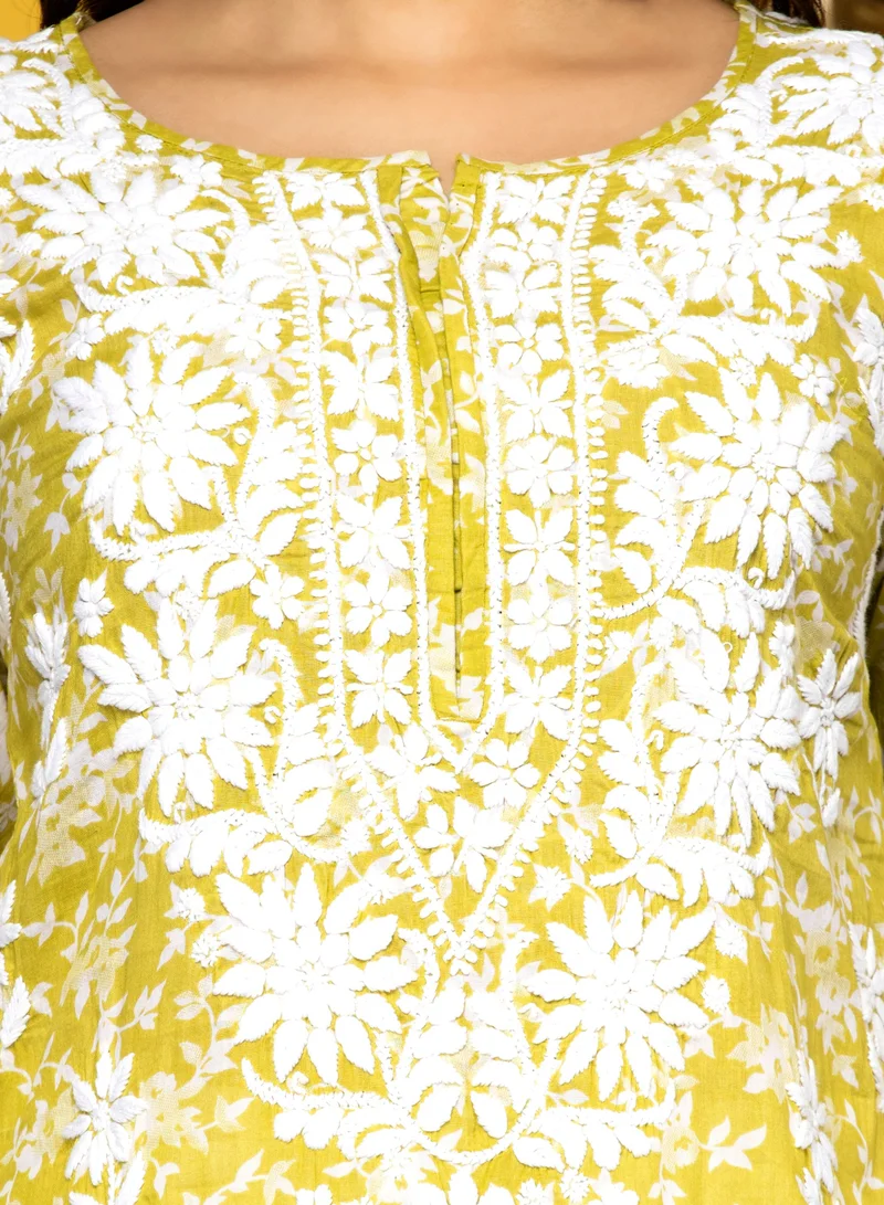 Alaya Hand Embroidered Chikankari Mulmul Cotton Kurta-AL3648