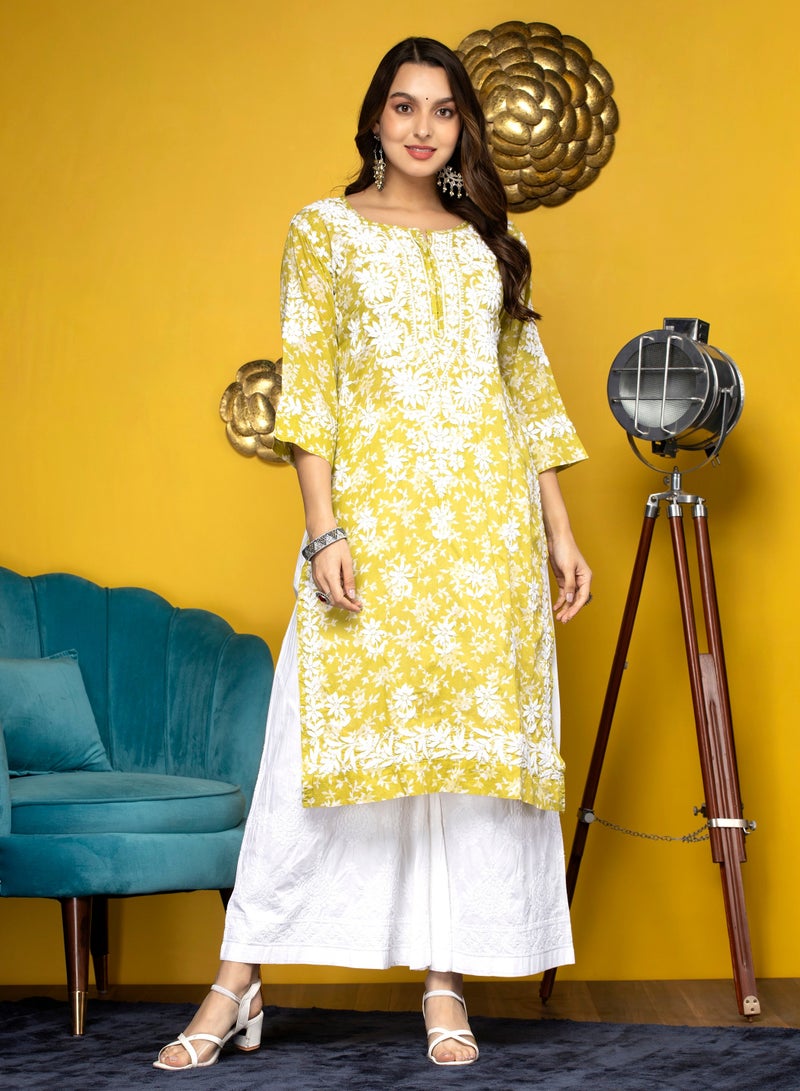Alaya Hand Embroidered Chikankari Mulmul Cotton Kurta-AL3648 - Image 1