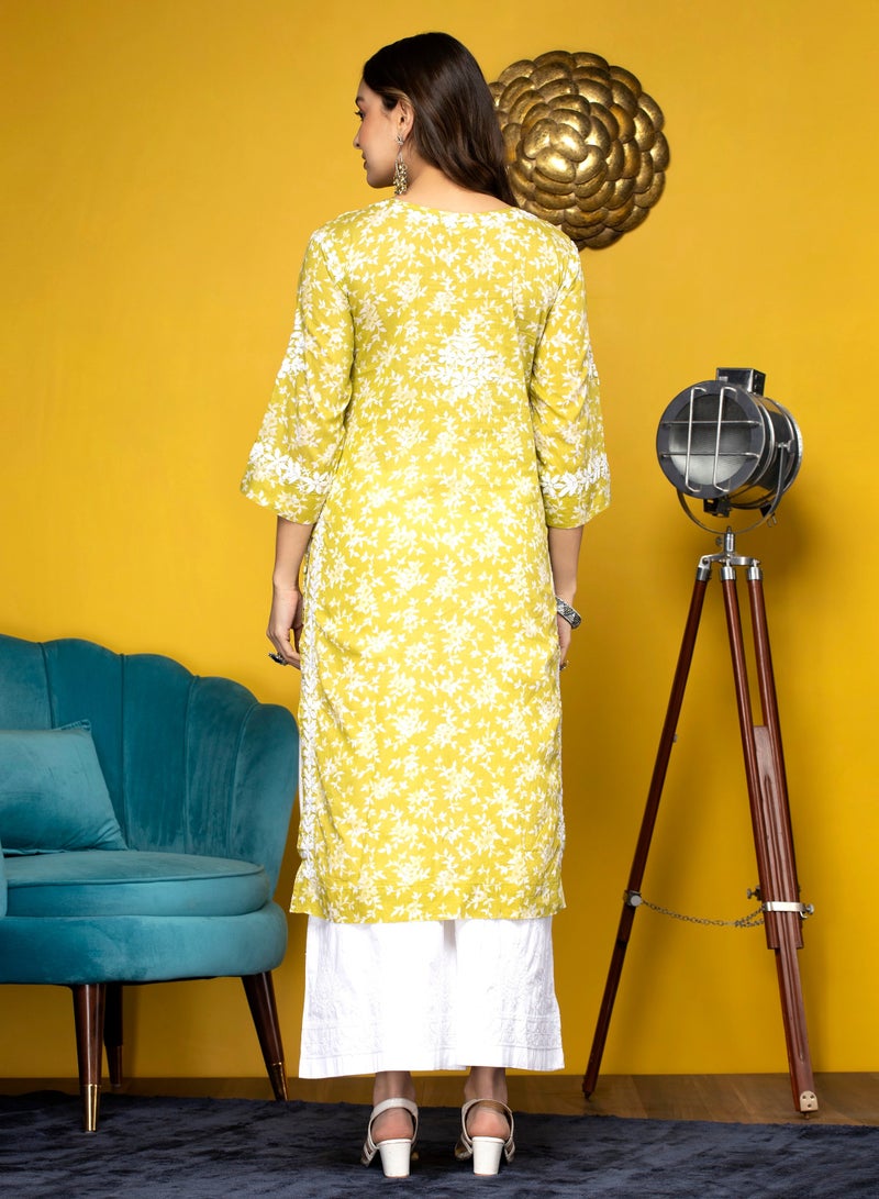 Alaya Hand Embroidered Chikankari Mulmul Cotton Kurta-AL3648 - Image 2