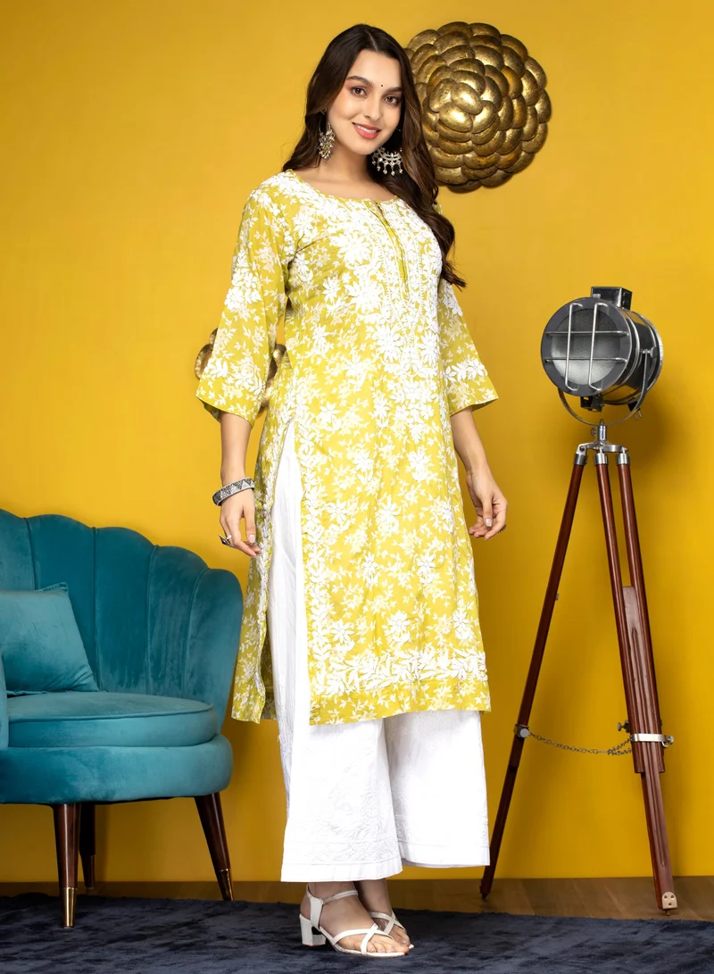 Alaya Hand Embroidered Chikankari Mulmul Cotton Kurta-AL3648