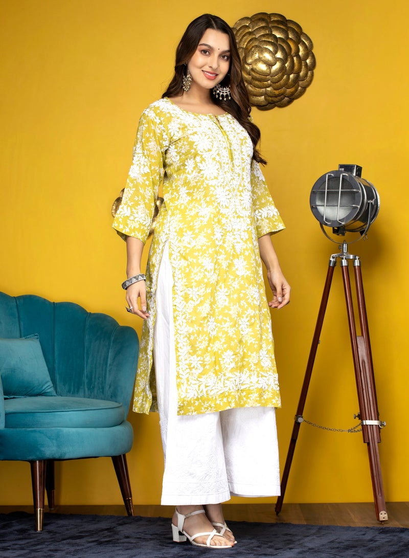 Alaya Hand Embroidered Chikankari Mulmul Cotton Kurta-AL3648 - Image 3