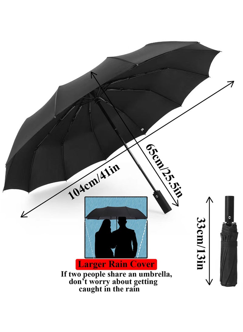 Qiccijoo Umbrella Windproof Travel Umbrella 12 Ribs Auto Open & Close Collapsible Folding Compact Umbrella for Backpack (Black) - Image 2