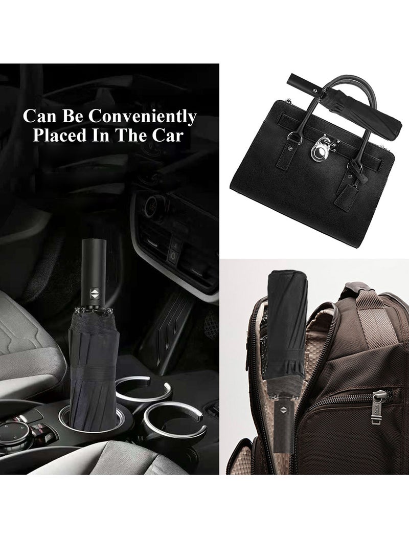 Qiccijoo Umbrella Windproof Travel Umbrella 12 Ribs Auto Open & Close Collapsible Folding Compact Umbrella for Backpack (Black) - Image 5