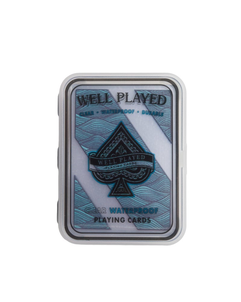 Well Played Waterproof Clear Plastic Playing Cards - Standard Deck of Cards, Transparent with Unique Custom Design, Great for Poker, Includes QR Code for Game Instructions, Teal - Image 1