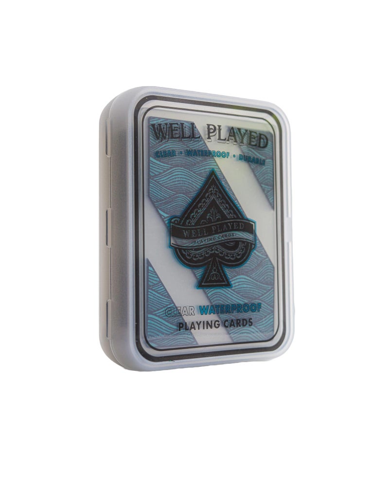 Well Played Waterproof Clear Plastic Playing Cards - Standard Deck of Cards, Transparent with Unique Custom Design, Great for Poker, Includes QR Code for Game Instructions, Teal - Image 2