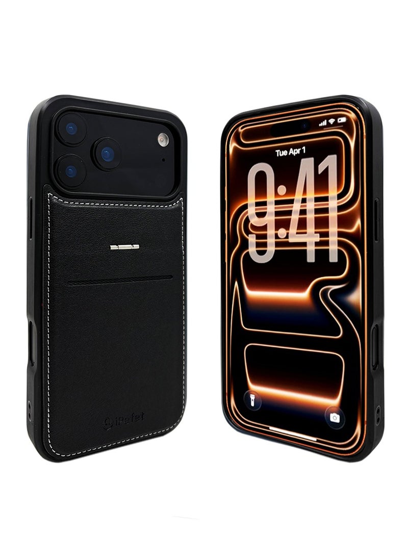 iPefet Premium Case for iPhone 17 Pro Max with Built-in Card Holder – Luxury Shockproof Faux Leather Cover, Camera Protection, Precise Cutouts, Reinforced Corners, Creative Slim Design, High-Quality Finish - Image 1