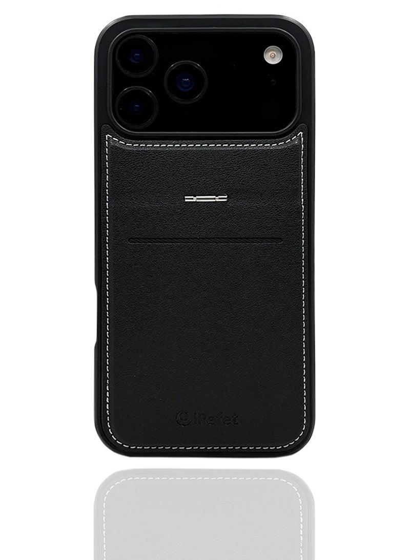 iPefet Premium Case for iPhone 17 Pro Max with Built-in Card Holder – Luxury Shockproof Faux Leather Cover, Camera Protection, Precise Cutouts, Reinforced Corners, Creative Slim Design, High-Quality Finish - Image 2