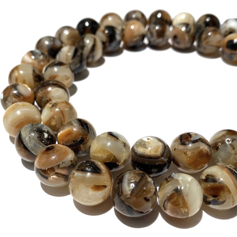 ABCGEMS ZebraMatrix King Troca Shell Beads from Pacific Ocean Gorgeous Thick Nacre Exquisite Luster with Spiral Matrix Healing Chakra Energy Natural Organic Smooth Round 12mm Rare