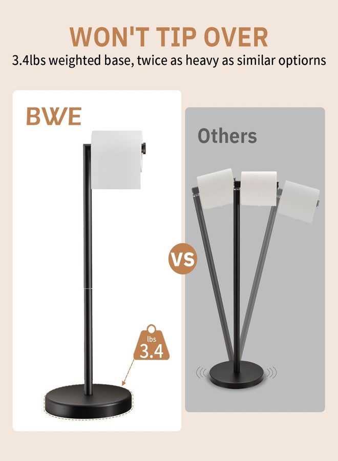 BWE حامل ورق تواليت للحمام من BWE، أسود مطفي، مصنوع من الفولاذ المقاوم للصدأ SUS304، حامل ورق تواليت عصري قائم بذاته، مناسب للحمام والمطبخ وغرفة الغسيل، بقاعدة ثقيلة الوزن. - Image 4