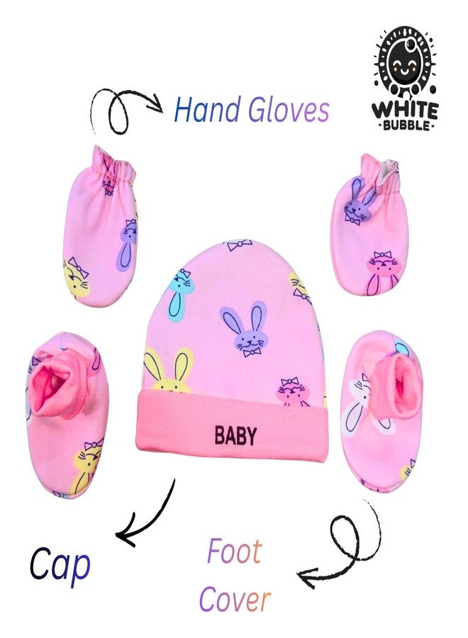 White Bubble Winter Baby Cap Mitten & Booties Combo | Soft Warm Thermo Style | Gentle on Skin | Perfect Newborn Gift Pack | Pack of 3 | Multi | Random Color & Design - Image 3