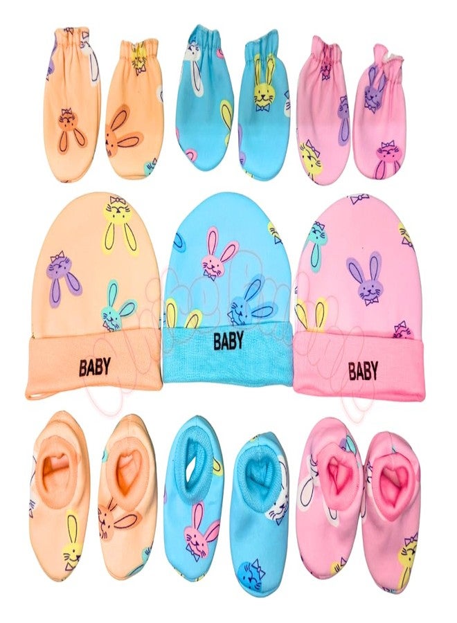 White Bubble Winter Baby Cap Mitten & Booties Combo | Soft Warm Thermo Style | Gentle on Skin | Perfect Newborn Gift Pack | Pack of 3 | Multi | Random Color & Design - Image 1
