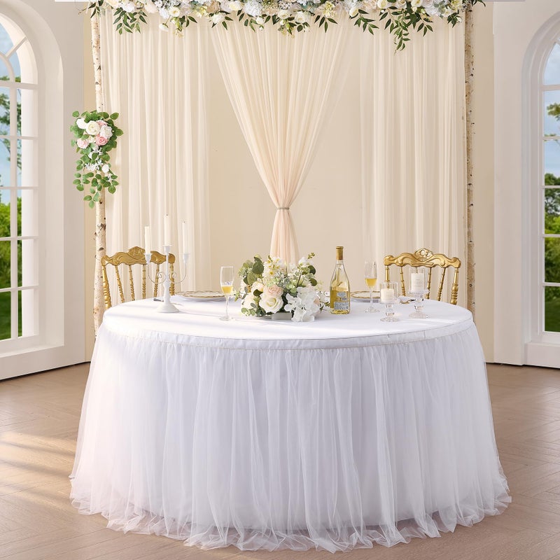 Suppromo 6ft White Tulle Table Skirt for Rectangle Tables or Round Tables Tutu Table Skirt White Ruffle Table Cloths for Wedding Bridal Shower Birthday Party Decorations - Image 3