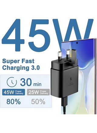 45W Super Fast Charger with Type-C Jack and USB-C Cable 1m Fast Charging Wall Adapter, Compatible with S24 Ultra/S24 Plus/S23 FE/S24/S22/S21 S20, A54 A25 A15 A05S A53 A34 A23 5G, Z Fold 4 5/Z Filp, Tab S7 S8, and Other Devices, Black - view 2
