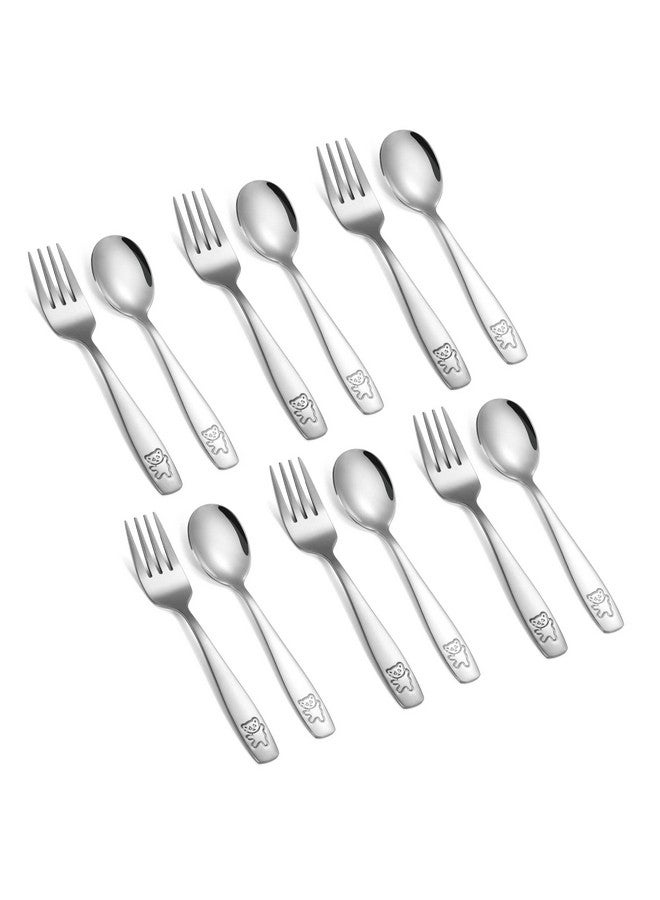 Pimoys 12 Pieces Kids Silverware Toddler Utensils Kids Forks And Spoons Set, Metal Toddler Cutlery Stainless Steel Childrens Flatware Set, Dishwasher Safe - Image 1