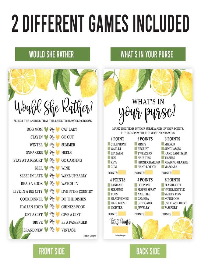 Hadley Designs 20 Lemon Bridal Shower Games-Couples Wedding Shower Games, Would She Rather Game Set, What's in Your Purse Game - Image 3