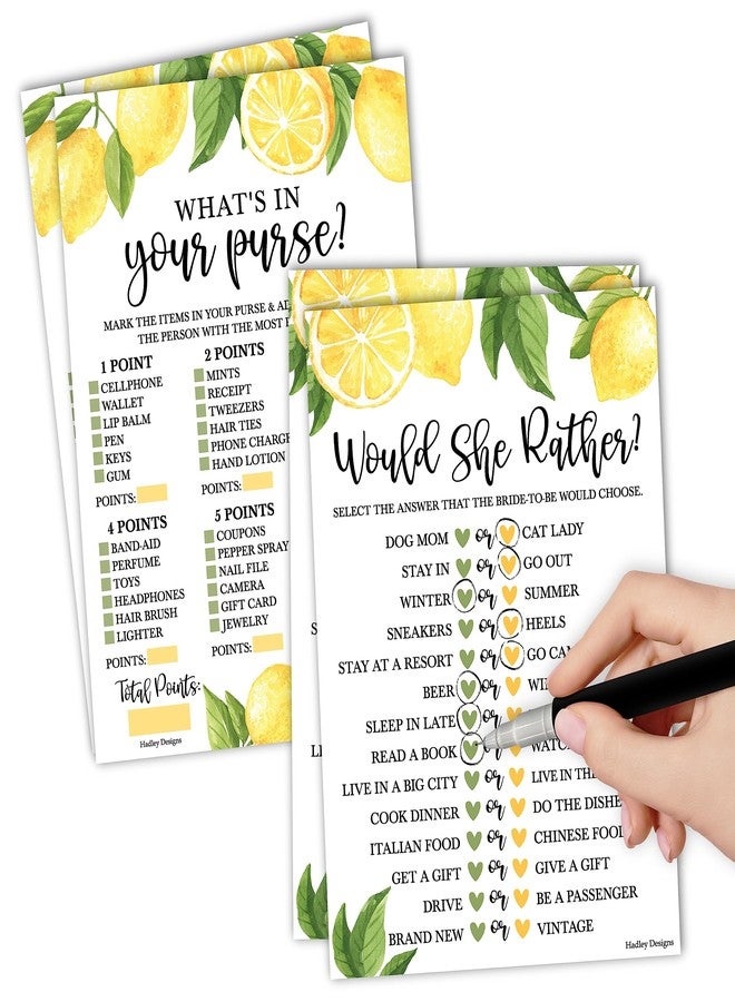 Hadley Designs 20 Lemon Bridal Shower Games-Couples Wedding Shower Games, Would She Rather Game Set, What's in Your Purse Game - Image 1