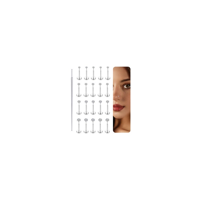 FUNRUN JEWELRY 14K Gold Nose Studs For Women 316L Surgical Steel Nose Ring Lip Studs Push In Flat Back Stud Earrings Cz Nose Nostril Tragus Helix Piercing Jewelry Silver Gold 20G 18G, S-20G-6mm - Image 1