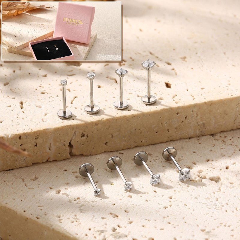 FUNRUN JEWELRY 14K Gold Nose Studs For Women 316L Surgical Steel Nose Ring Lip Studs Push In Flat Back Stud Earrings Cz Nose Nostril Tragus Helix Piercing Jewelry Silver Gold 20G 18G, S-20G-6mm - Image 5