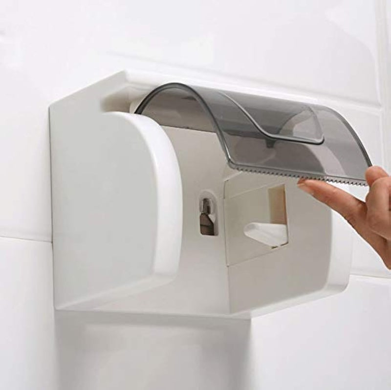 HYDERON Hyderon Toilet Paper HolderSelfAdhesive roll Holder Paper Planes Tissue Holder Type of Wall mounting SupportTelephone Holder Plastic Bathroom DispenserToilet Tray TransparentBlack  - Image 1