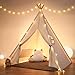 besrey Kids Tent Teepee Play Tent with Lights and Padded Mat Portable Cotton Tipi for Indoor Reading and Playtime - Image 2