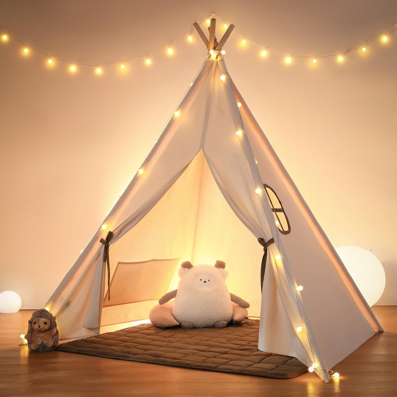 besrey Kids Tent Teepee Play Tent with Lights and Padded Mat Portable Cotton Tipi for Indoor Reading and Playtime - Image 3