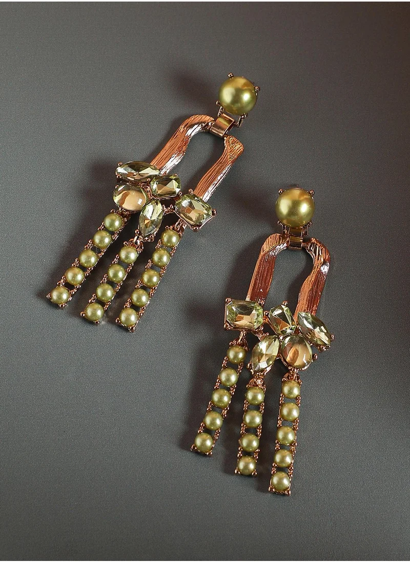 SOHI Contemporary Stone Studded Drop Earrings