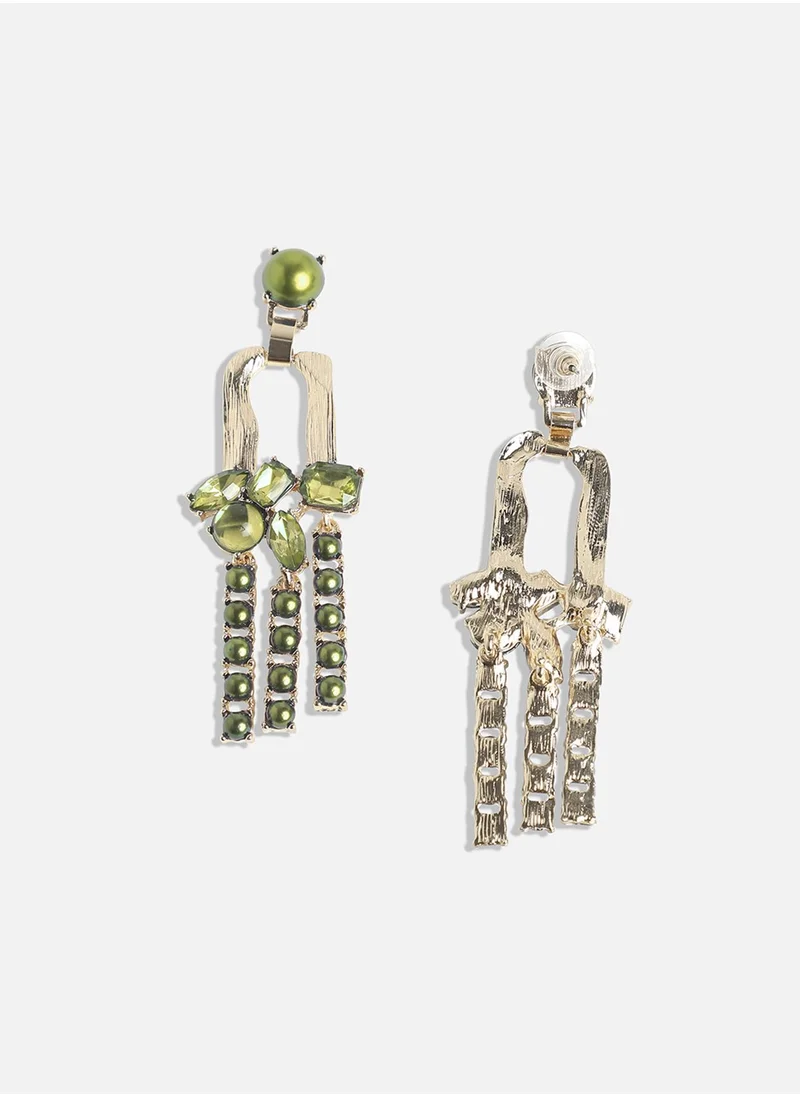 SOHI Contemporary Stone Studded Drop Earrings