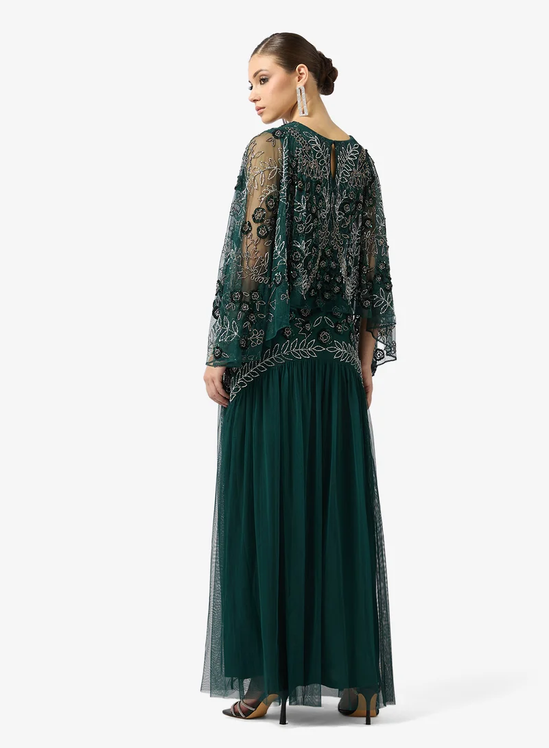 Frock and Frill Embellished Mesh detailed maxi dress