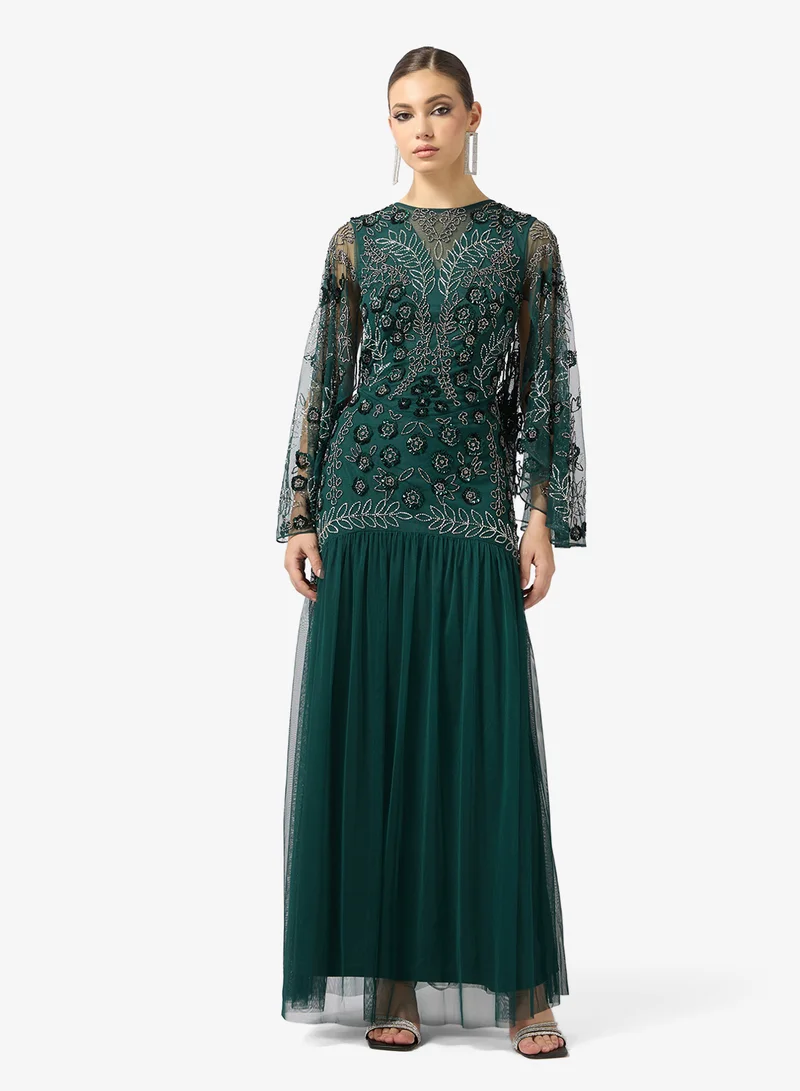 Frock and Frill Embellished Mesh detailed maxi dress