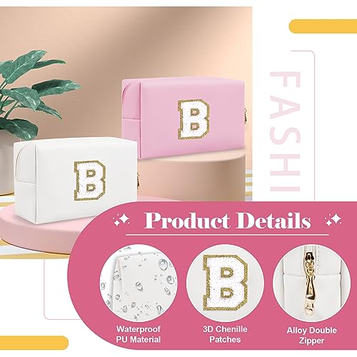 ChaoGreat Small Personalized Initial A-Z Preppy Patch Makeup Bag,White PU Chenille Letter Travel Cosmetic Pouch with Zipper,Cute Toiletry Bag,Gift Ideal for Teen Girls Women Teacher Bridesmaid,Letter B - Image 3