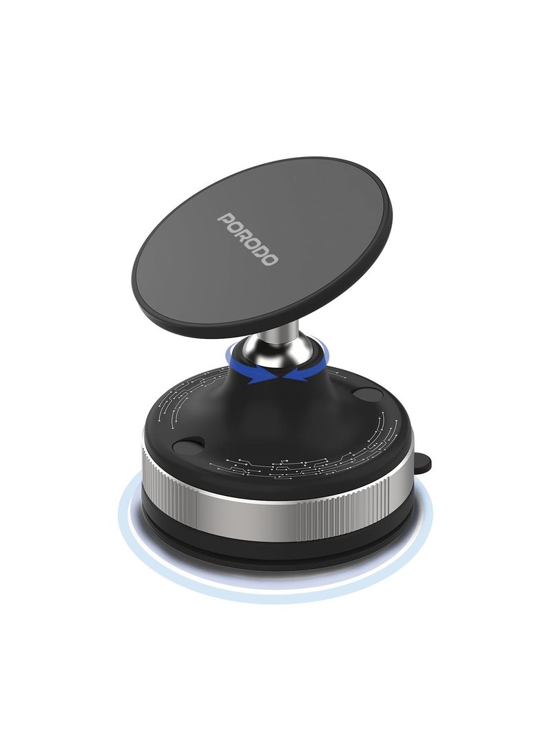 porodo Vacuseal Smart Suction Magnetic Phone Mount / Flexible and 360 Degree Viewing Angle / Phone Holder / Portable Mobile Holder / Strong Magnet and Suction - Black  - Image 1