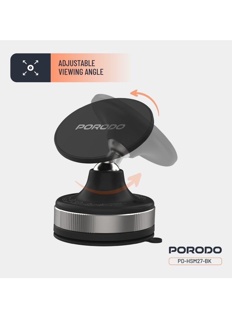 porodo Vacuseal Smart Suction Magnetic Phone Mount / Flexible and 360 Degree Viewing Angle / Phone Holder / Portable Mobile Holder / Strong Magnet and Suction - Black  - Image 3