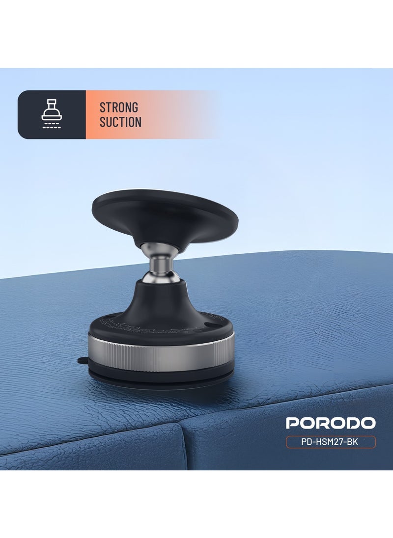 porodo Vacuseal Smart Suction Magnetic Phone Mount / Flexible and 360 Degree Viewing Angle / Phone Holder / Portable Mobile Holder / Strong Magnet and Suction - Black  - Image 4