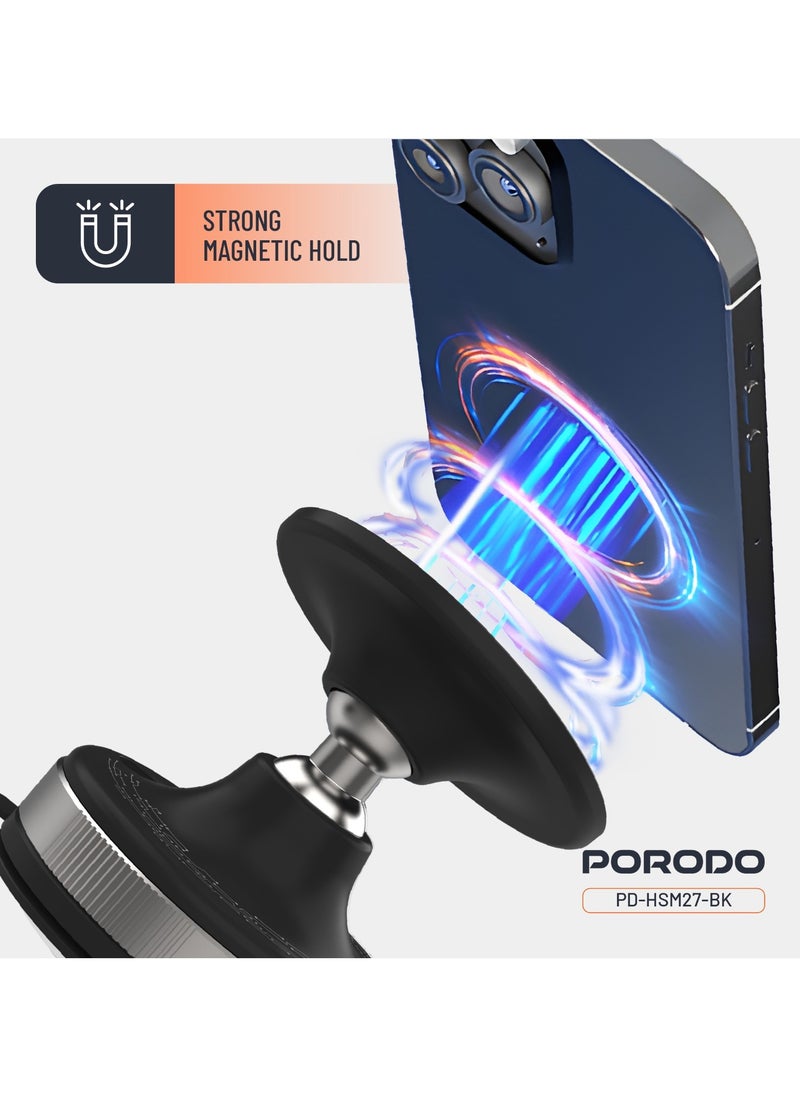 porodo Vacuseal Smart Suction Magnetic Phone Mount / Flexible and 360 Degree Viewing Angle / Phone Holder / Portable Mobile Holder / Strong Magnet and Suction - Black  - Image 5