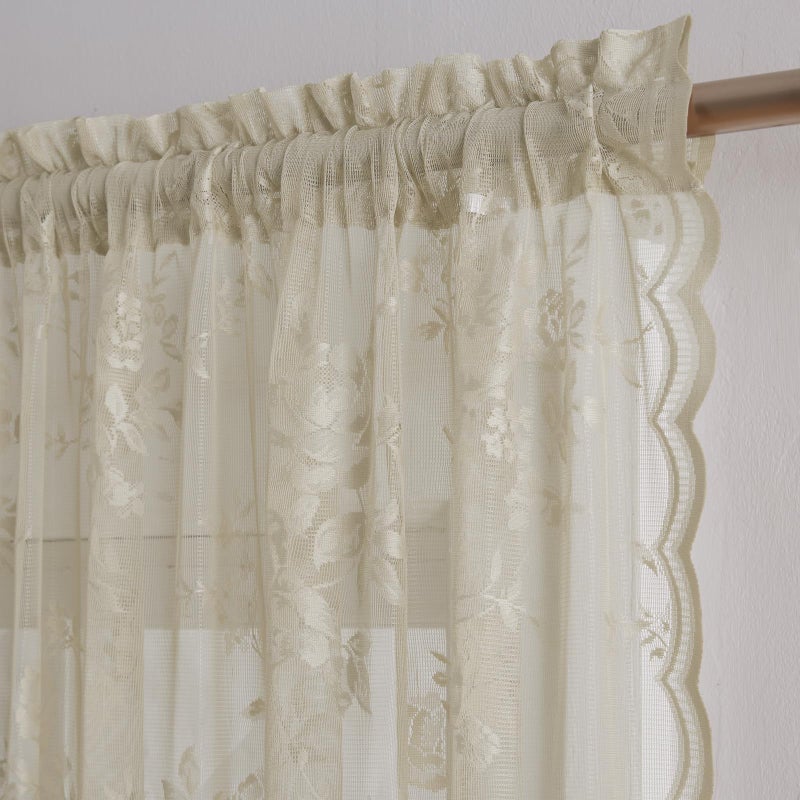 SEEKRIGHT Khaki Lace Curtains 84 Inches Long 2 Panels Vintage Floral Sheer Curtains for Living Room Bedroom Taupe Decor Rod Pocket Light Filtering Tan French Lace Window Curtain Drapes for Dining Room, 52x84 - Image 5