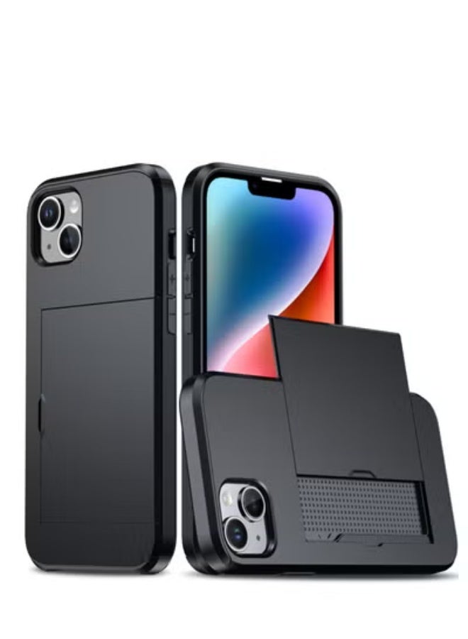 GULFLINK iPhone 15 Plus Case with Card Holder Heavy Duty Dual Layer Hidden Card Slot Slim Wallet case Black - Image 1