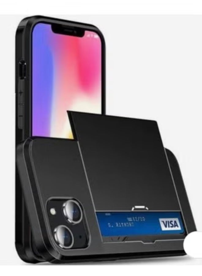 GULFLINK iPhone 15 Plus Case with Card Holder Heavy Duty Dual Layer Hidden Card Slot Slim Wallet case Black - Image 2