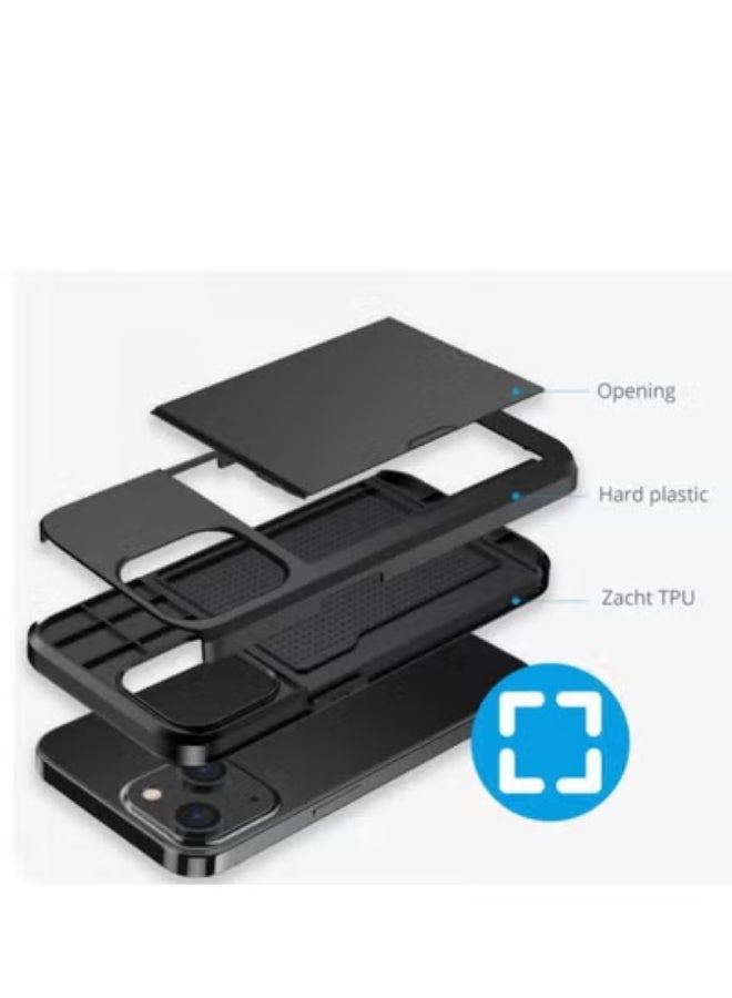GULFLINK iPhone 15 Plus Case with Card Holder Heavy Duty Dual Layer Hidden Card Slot Slim Wallet case Black - Image 4