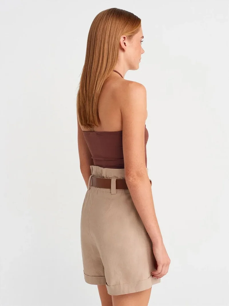 ديلفين Dilvin High-Waist Belted Linen Blend Shorts
