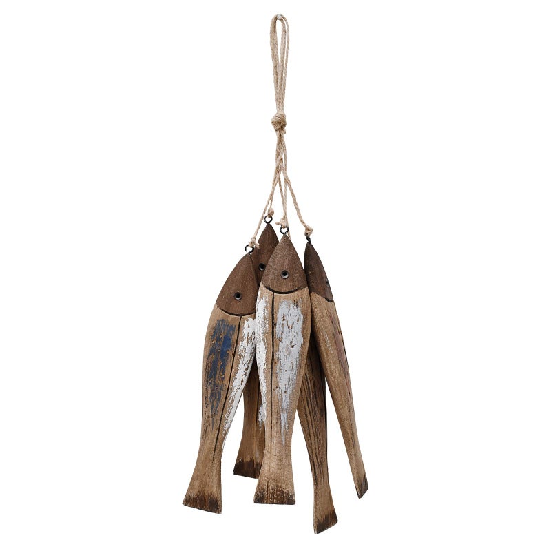 Wooden Fish Decor Hanging Wood Decorations for Wall Rustic Nautical Beach Theme Fish Sculpture Home Decor for Bathroom Bedroom Lake House Decoration