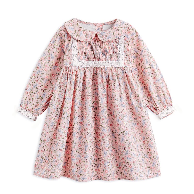 Simplee kids Baby Infant Girls Floral Casual Dress for Spring Fall Long Sleeve Toddler Playwear Dress for 12 Months E-Pink - Image 1