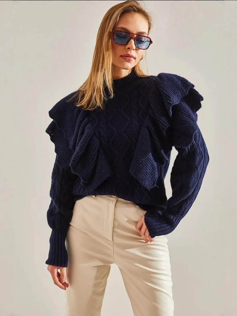 Bianco Lucci LUCCI Textured Knitwear Sweater with Half Turtleneck