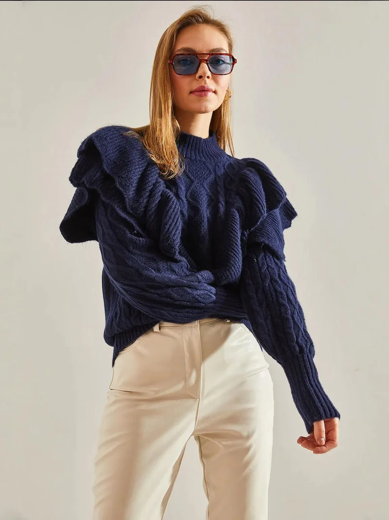 Bianco Lucci LUCCI Textured Knitwear Sweater with Half Turtleneck