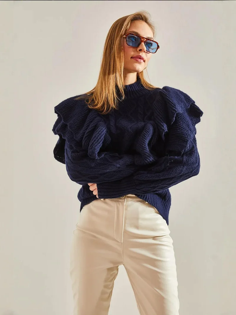 Bianco Lucci LUCCI Textured Knitwear Sweater with Half Turtleneck