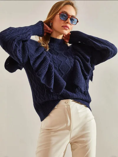 Bianco Lucci LUCCI Textured Knitwear Sweater with Half Turtleneck